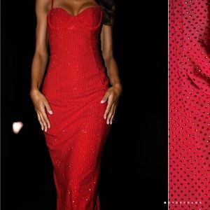 RED Rhinestone Meshki Gown